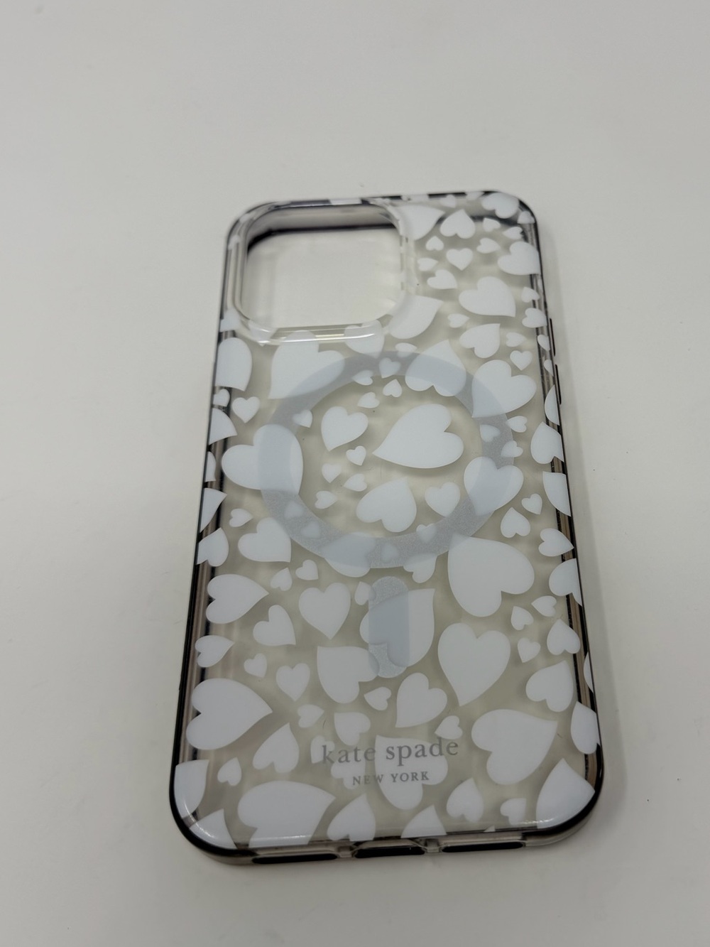 Kate Spade; iPhone 15 Pro Max Phone Case; White Hearts Clear Case